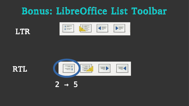 Bonus: LibreOffice List Toolbar
LTR
RTL
2 5
→
