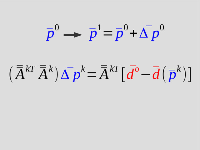 ( ¯
¯
AkT ¯
¯
Ak) ¯
Δ pk= ¯
¯
AkT [ ¯
do−¯
d(¯
pk)]
¯
p0
¯
p1=¯
p0+ ¯
Δ p0
