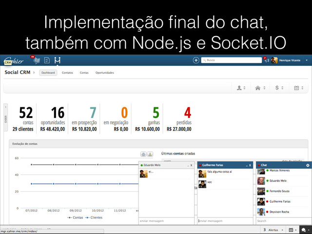 Implementação ﬁnal do chat,
também com Node.js e Socket.IO
