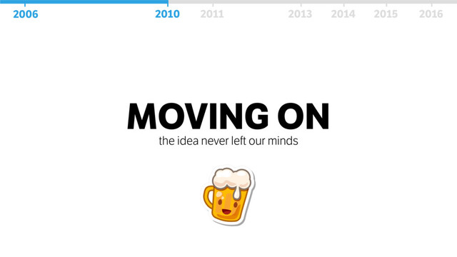 MOVING ON
the idea never left our minds
2006 2010 2011 2013 2014 2016
2015
