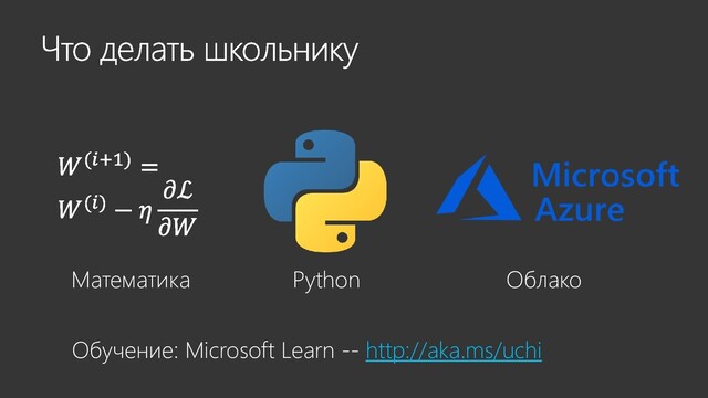 Математика Python Облако
Обучение: Microsoft Learn -- http://aka.ms/uchi
