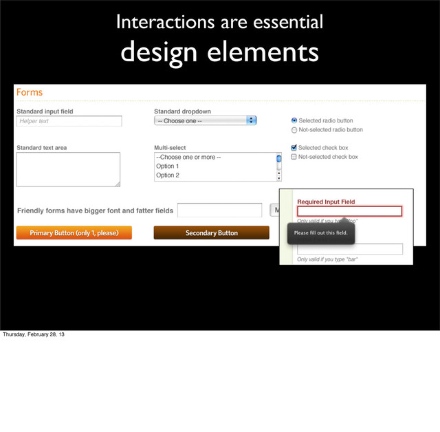 Interactions are essential
design elements
Thursday, February 28, 13
