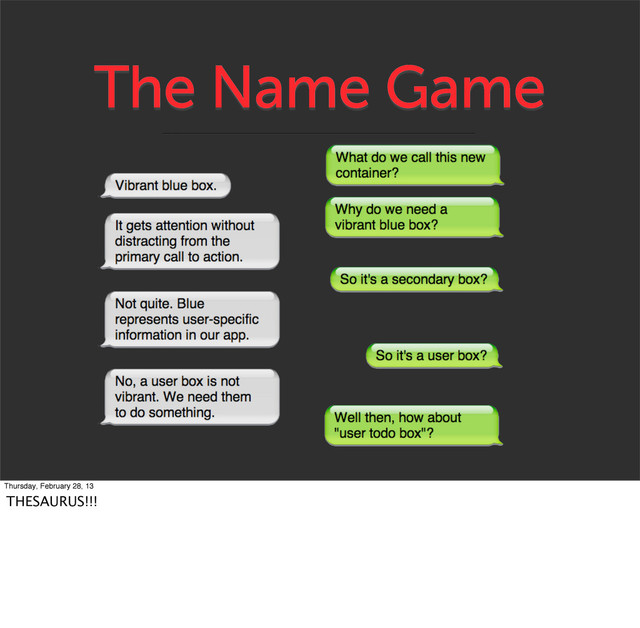 The Name Game
Thursday, February 28, 13
THESAURUS!!!
