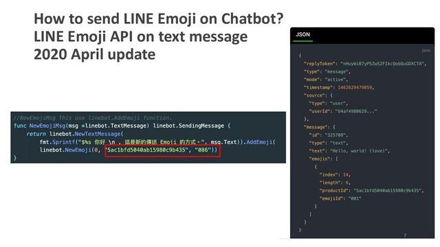 How to send LINE Emoji on Chatbot?
LINE Emoji API on text message
2020 April update
7
