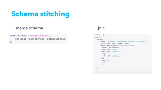 Schema stitching
merge schema join

