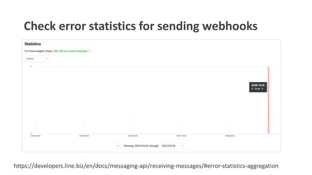 Check error statistics for sending webhooks
https://developers.line.biz/en/docs/messaging-api/receiving-messages/#error-statistics-aggregation
