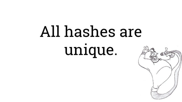 All hashes are
unique.
