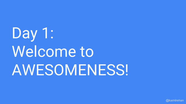 Day 1:
Welcome to
AWESOMENESS!
@karntrehan
