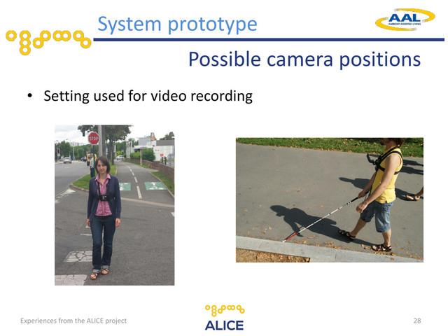 Possible camera positions
• Setting used for video recording
28
System prototype
Experiences from the ALICE project
