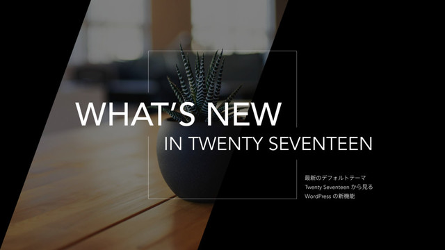 IN TWENTY SEVENTEEN
WHAT’S NEW
࠷৽ͷσϑΥϧτςʔϚ 
Twenty Seventeen ͔ΒݟΔ 
WordPress ͷ৽ػೳ
