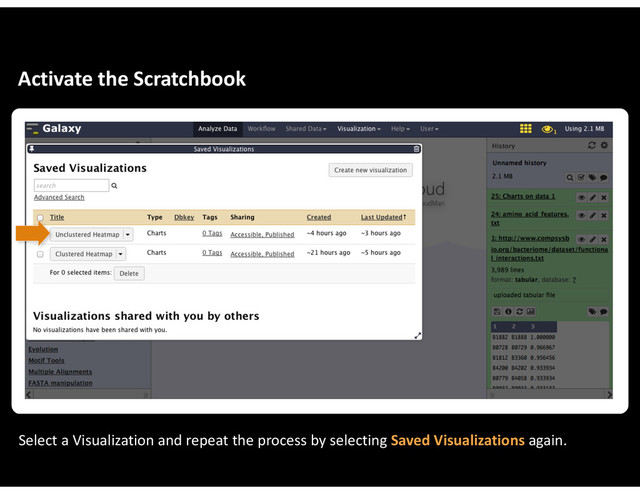 Activate&the&Scratchbook
Select&a&Visualization&and&repeat&the&process&by&selecting&Saved&Visualizations&again.
