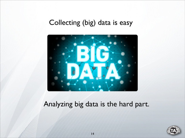 14
Collecting (big) data is easy
Analyzing big data is the hard part.
