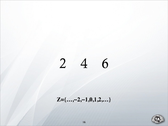 2 4 6
16
Z={…,−2,−1,0,1,2,…}
