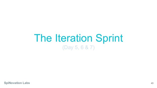 43
The Iteration Sprint
(Day 5, 6 & 7)
SpiNovation Labs
