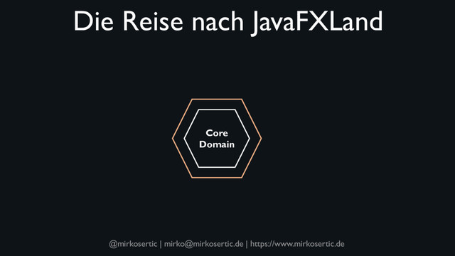 @mirkosertic | mirko@mirkosertic.de | https://www.mirkosertic.de
Die Reise nach JavaFXLand
Core
Domain
