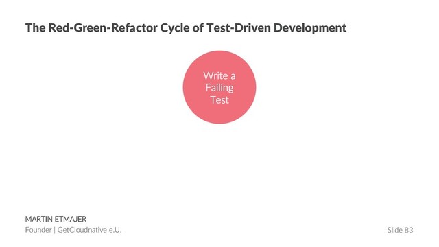 MARTIN ETMAJER
Founder | GetCloudnative e.U. Slide 83
The Red-Green-Refactor Cycle of Test-Driven Development
Write a
Failing
Test
