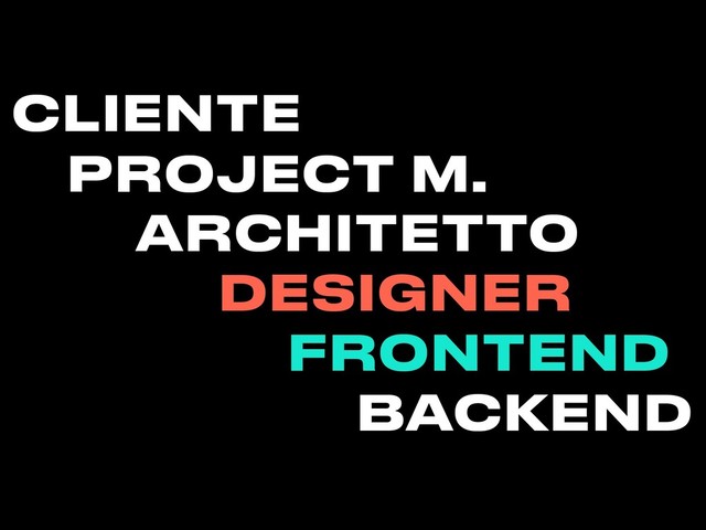 DESIGNER
FRONTEND
BACKEND
PROJECT M.
CLIENTE
ARCHITETTO
