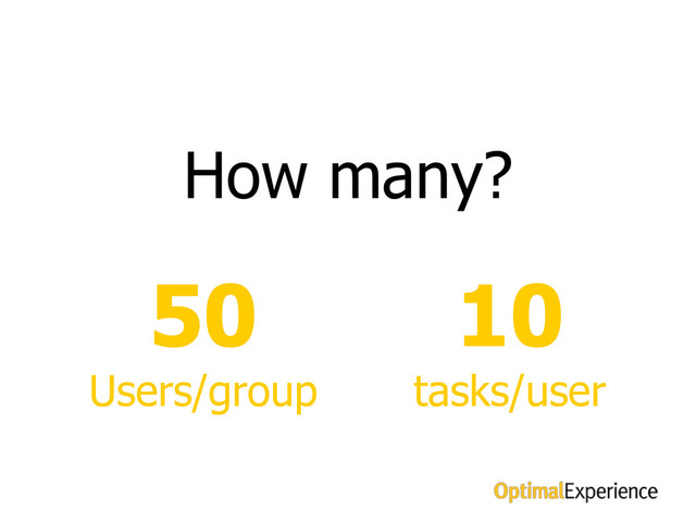 How many?
How many?
50
Users/group
10
tasks/user
