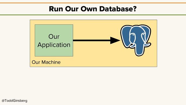 @ToddGinsberg
Our Machine
Run Our Own Database?
Our
Application
