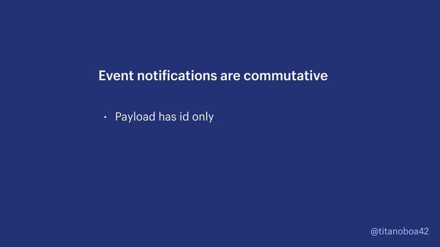 @titanoboa42
• Payload has id only
Event notifications are commutative
