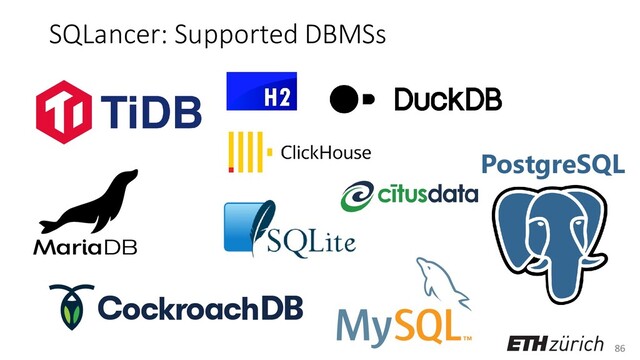 86
SQLancer: Supported DBMSs
PostgreSQL
