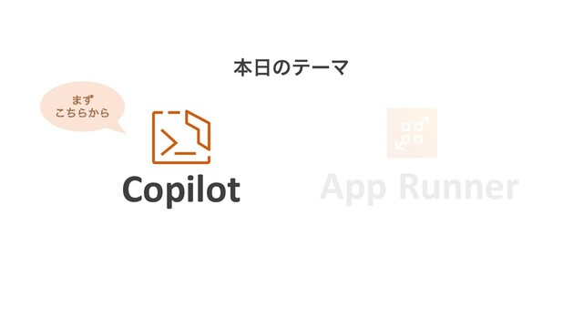 App Runner
Copilot
ຊ೔ͷςʔϚ
·ͣ
ͪ͜Β͔Β
