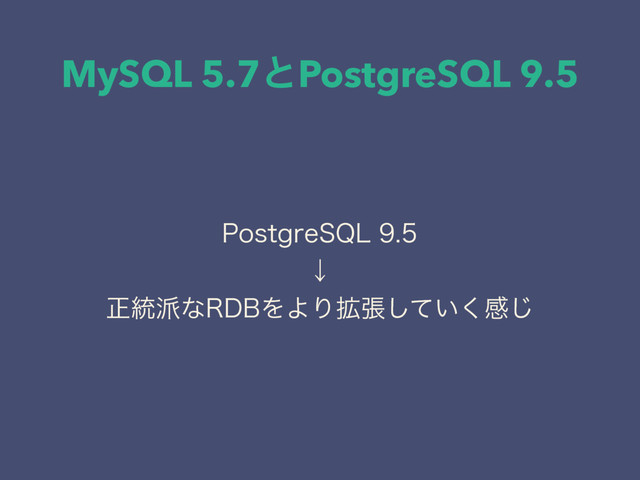 MySQL 5.7ͱPostgreSQL 9.5
1PTUHSF42-
ˣ
ਖ਼౷೿ͳ3%#ΛΑΓ֦ு͍ͯ͘͠ײ͡
