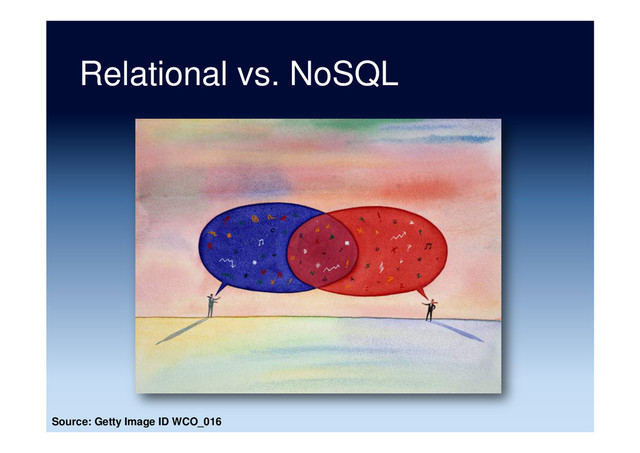 Relational vs. NoSQL
Source: Getty Image ID WCO_016
