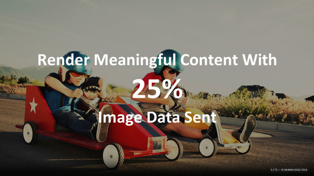 Render Meaningful Content With
25%
Image Data Sent
5 / 75 — © AKAMAI-EDGE 2016
