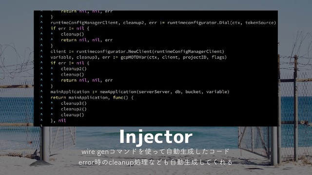 Injector
XJSFHFOίϚϯυΛ࢖ͬͯࣗಈੜ੒ͨ͠ίʔυ
FSSPS࣌ͷDMFBOVQॲཧͳͲ΋ࣗಈੜ੒ͯ͘͠ΕΔ
