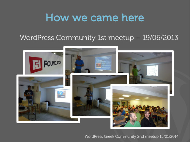 WordPress Greek Community 2nd meetup 15/01/2014
How we came here
WordPress Community 1st meetup – 19/06/2013

