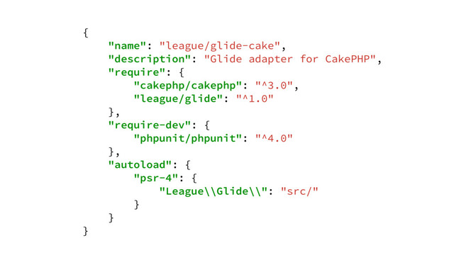 {
"name": "league/glide-cake",
"description": "Glide adapter for CakePHP",
"require": {
"cakephp/cakephp": "^3.0",
"league/glide": "^1.0"
},
"require-dev": {
"phpunit/phpunit": "^4.0"
},
"autoload": {
"psr-4": {
"League\\Glide\\": "src/"
}
}
}
