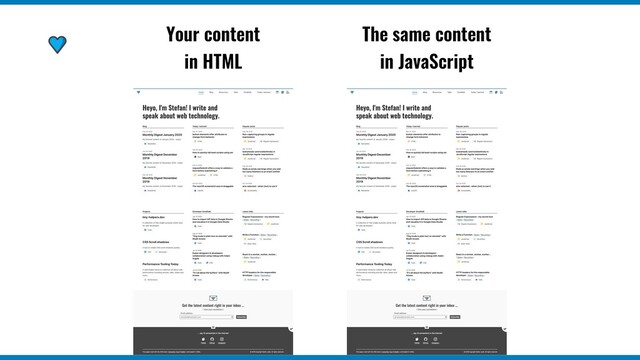 Your content
in HTML
The same content
in JavaScript
