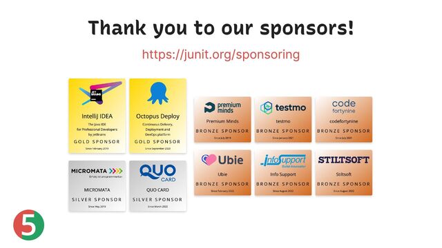 5
Thank you to our sponsors!
https://junit.org/sponsoring
