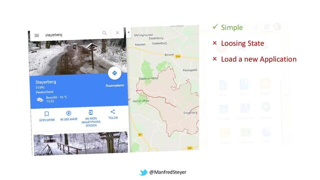 @ManfredSteyer
✓ Simple
 Loosing State
 Load a new Application
