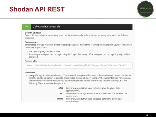 32
Shodan API REST
