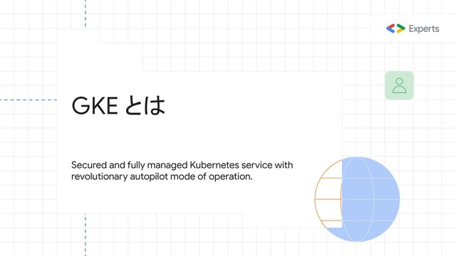 GKE とは
Secured and fully managed Kubernetes service with
revolutionary autopilot mode of operation.
