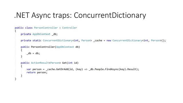 .NET Async traps: ConcurrentDictionary
