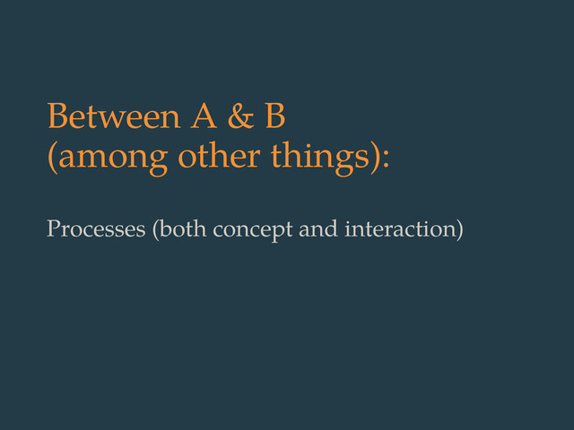 Between A & B
(among other things):
Processes (both concept and interaction)
