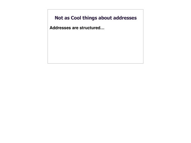 Not as Cool things about addresses
Addresses are structured…
