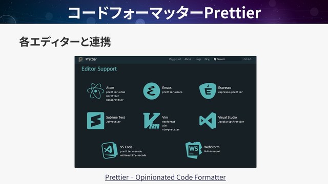 Prettier
Prettier · Opinionated Code Formatter
