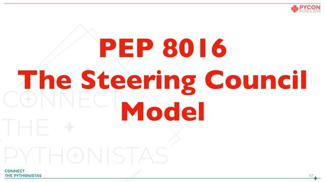 !17
PEP 8016
The Steering Council
Model
