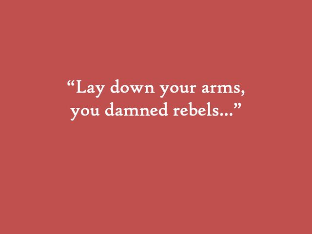 “Lay down your arms,
you damned rebels...”
