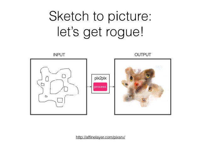 Sketch to picture:
let’s get rogue!
http://afﬁnelayer.com/pixsrv/
