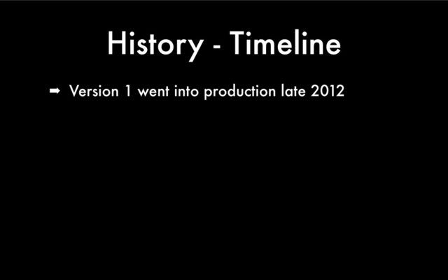 History - Timeline
➡ Version 1 went into production late 2012
