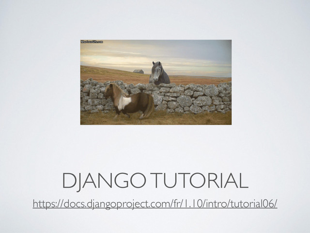 DJANGO TUTORIAL
https://docs.djangoproject.com/fr/1.10/intro/tutorial06/
