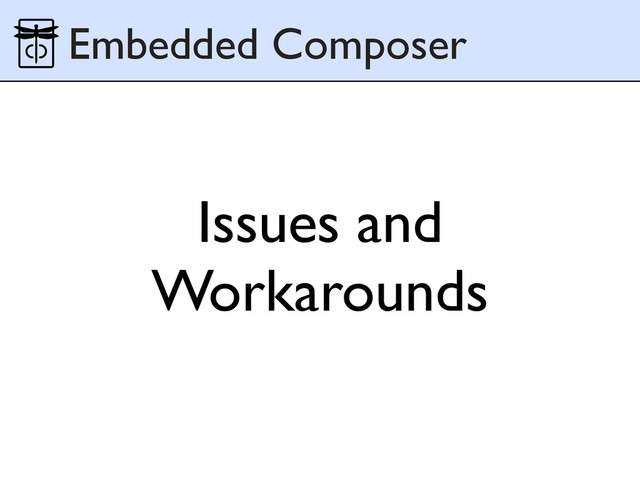 Issues and
Workarounds
Embedded Composer
