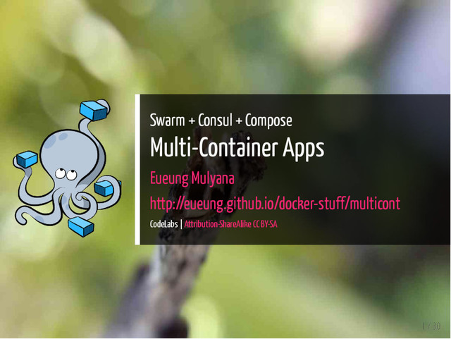 Swarm + Consul + Compose
Multi-Container Apps
Eueung Mulyana
http://eueung.github.io/docker-stuff/multicont
CodeLabs | Attribution-ShareAlike CC BY-SA
1 / 30
