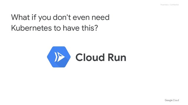 Proprietary + Confidential
What if you don't even need
Kubernetes to have this?
Cloud Run
