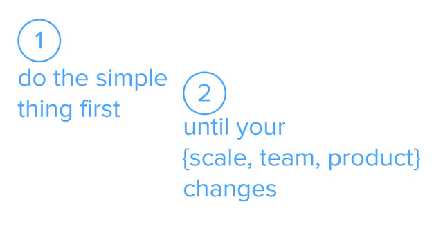 do the simple  
thing first
1
until your
{scale, team, product}
changes
2
